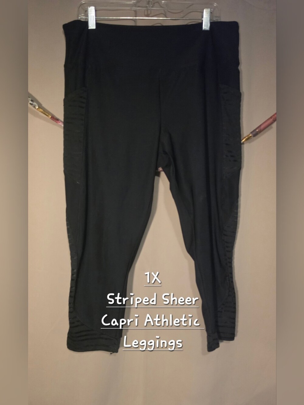 Marika Black Striped Sheer Capri Leggings
